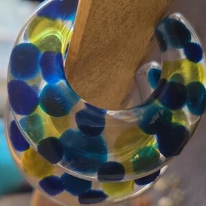 Transparent Hoop Earrings with Blue and Green Accents